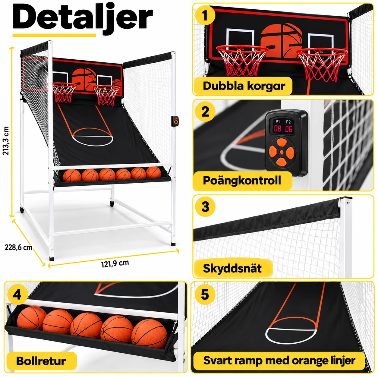 Arkadbasket för 2 spelare med elektronisk poängtavla