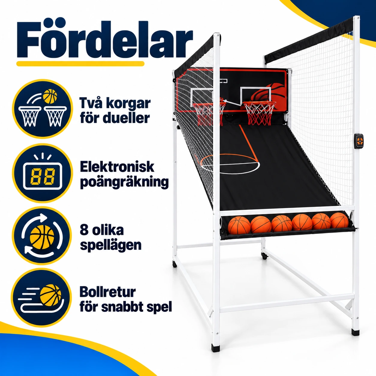 Arkadbasket för 2 spelare med elektronisk poängtavla