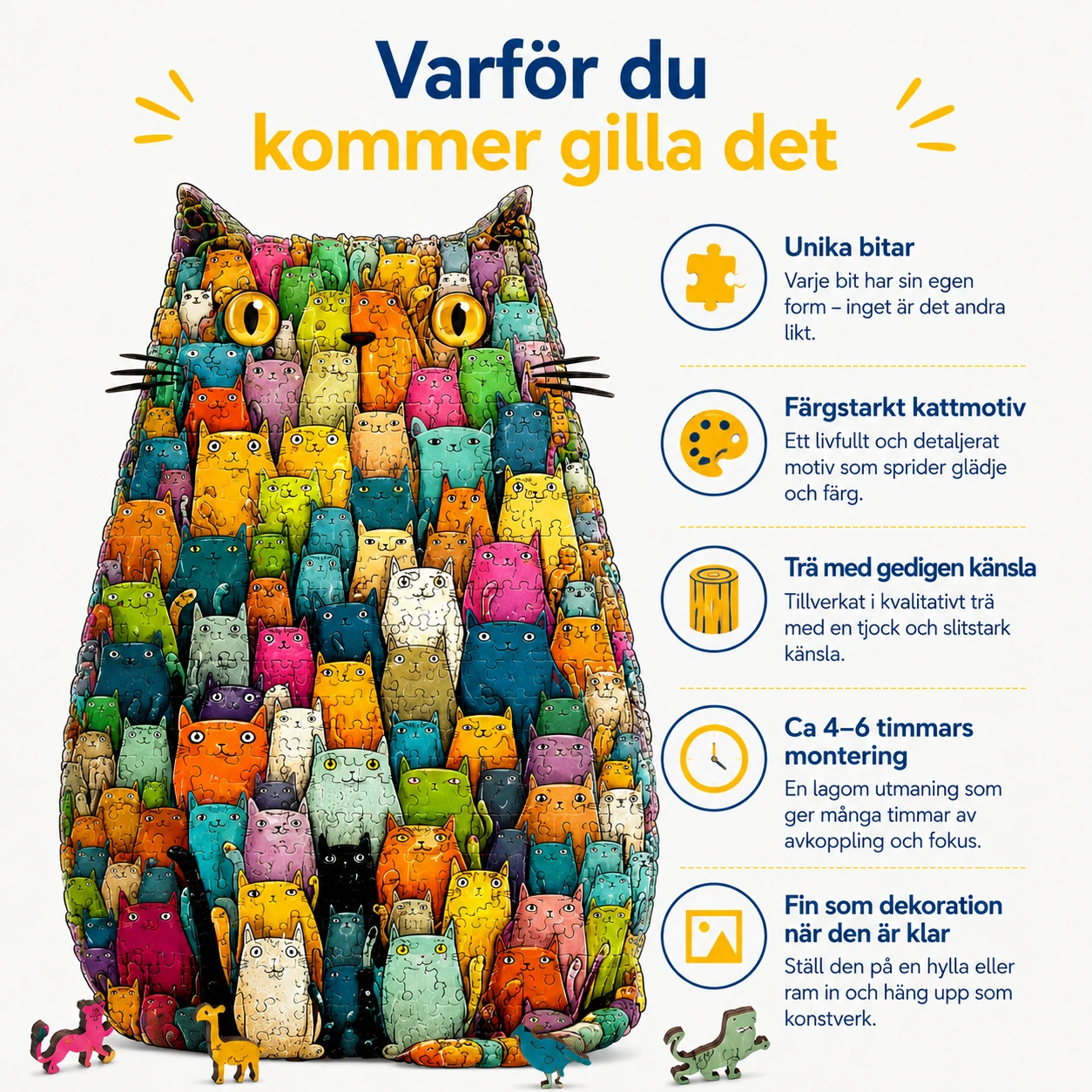 Träpussel Katt med Unika Bitar och Färgstarkt Motiv