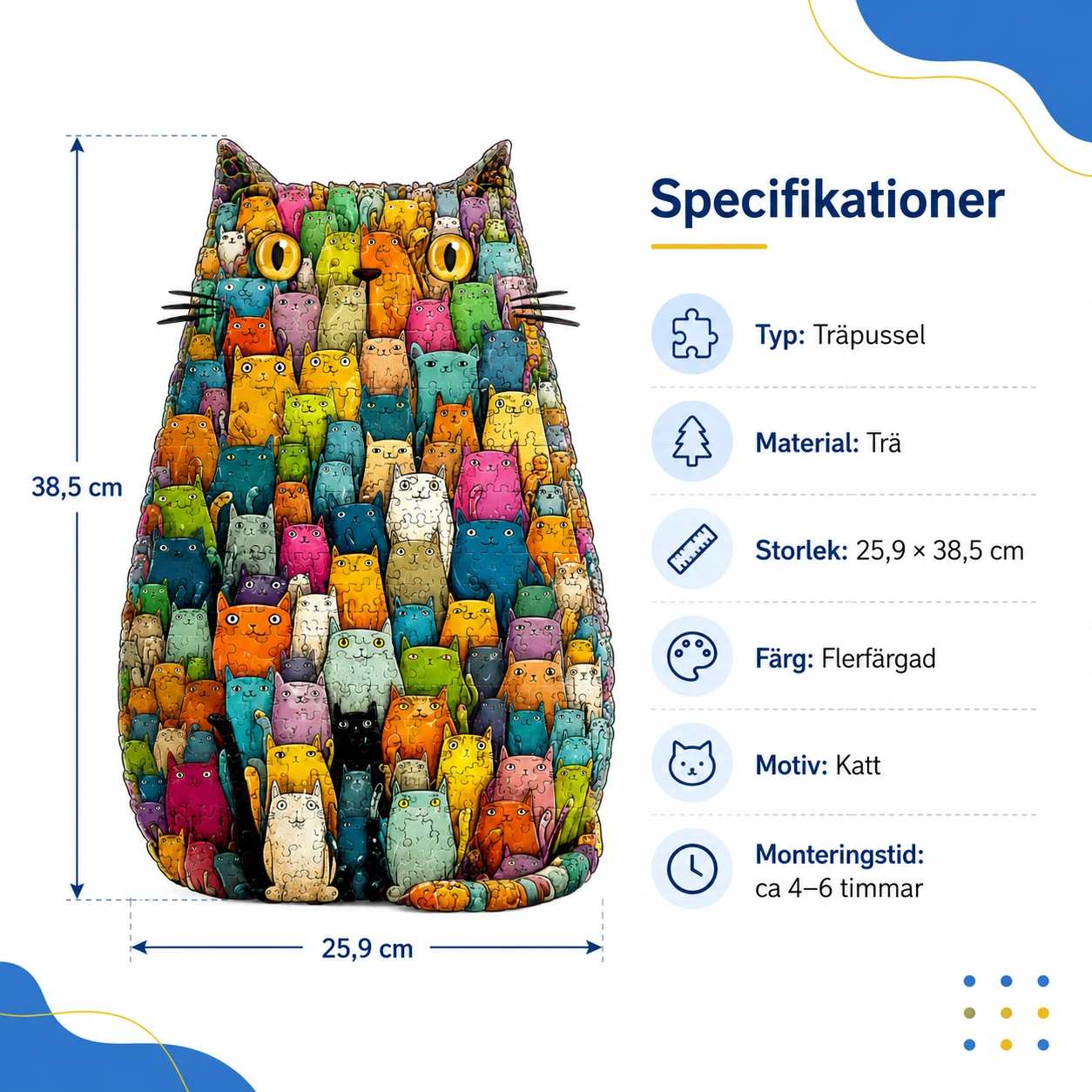 Träpussel Katt med Unika Bitar och Färgstarkt Motiv