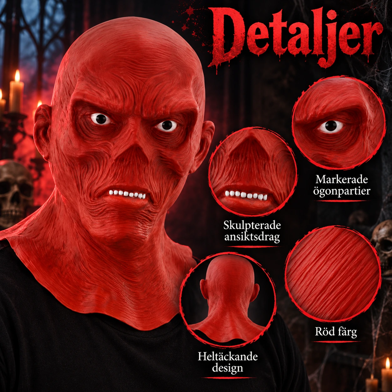 Ansiktsmask skelett röd heltäckande
