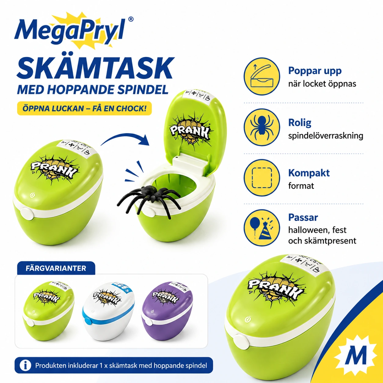 Skämtask med hoppande spindel för halloween och fest