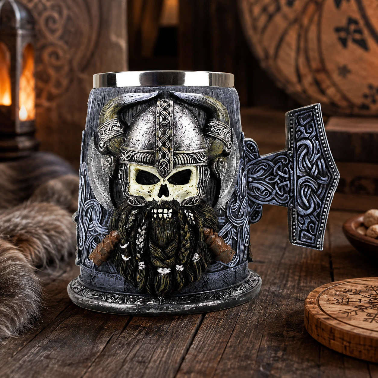 Vikingamugg i rostfritt stål med resin utsida