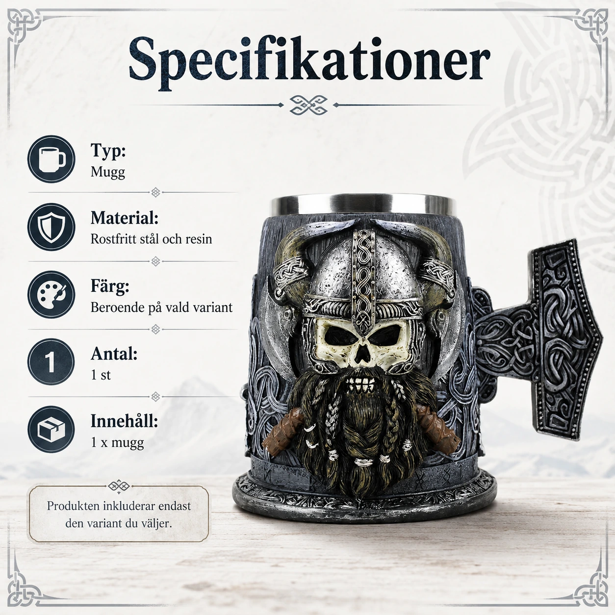 Vikingamugg i rostfritt stål med resin utsida