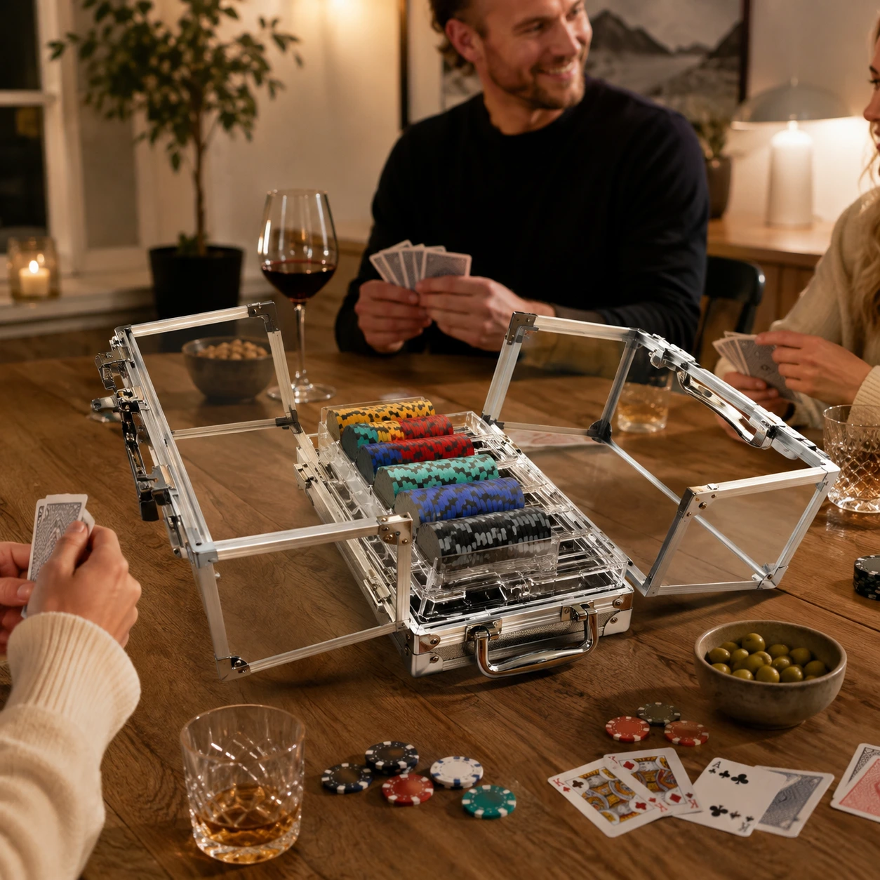 Pokerchipsväska i akryl med 6 chipbrickor