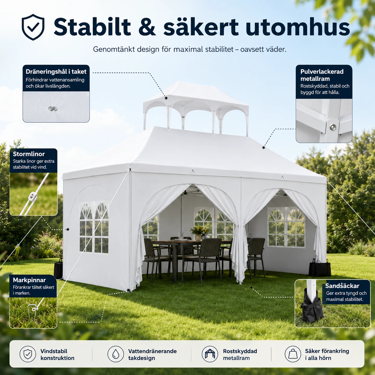 Partytält Pop-up med Sidoväggar - 3x6