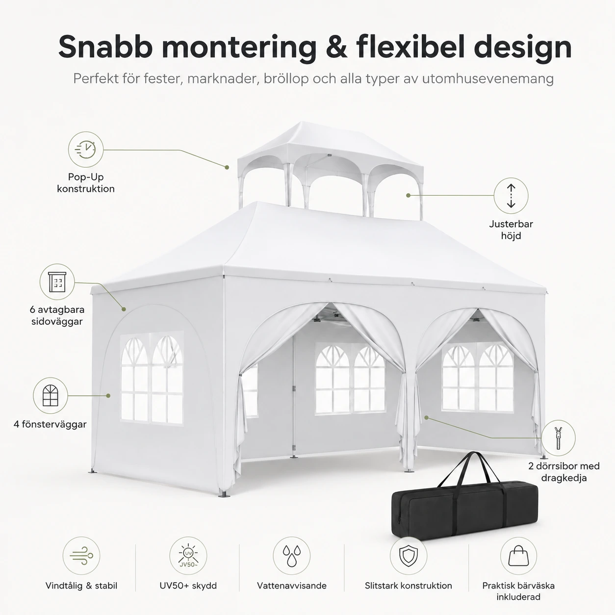 Partytält Pop-up med Sidoväggar - 3x6
