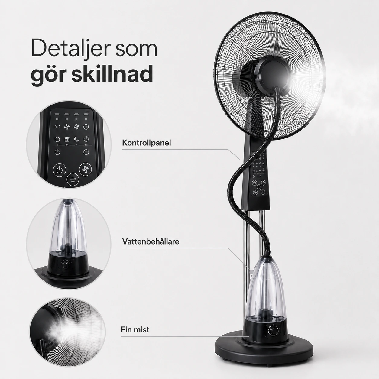 Golffläkt med Mist 120 cm för Inne och Ute, 40 cm Oscillerande Fläkthuvud