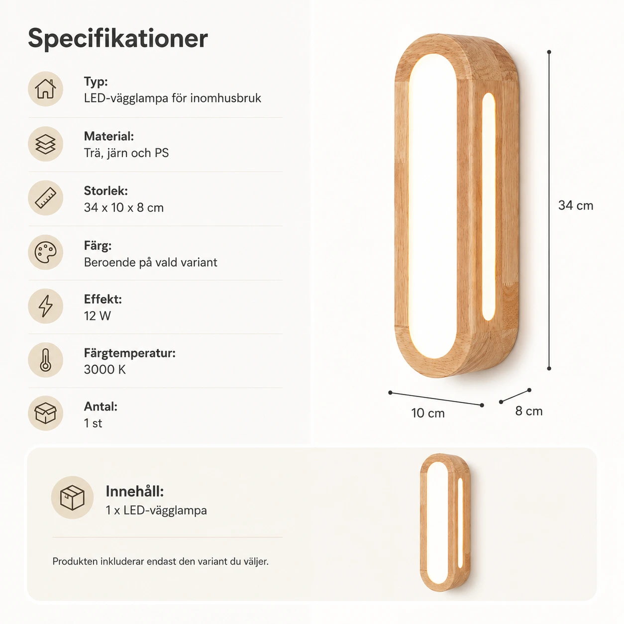 LED vägglampa för inomhusbruk i oval design