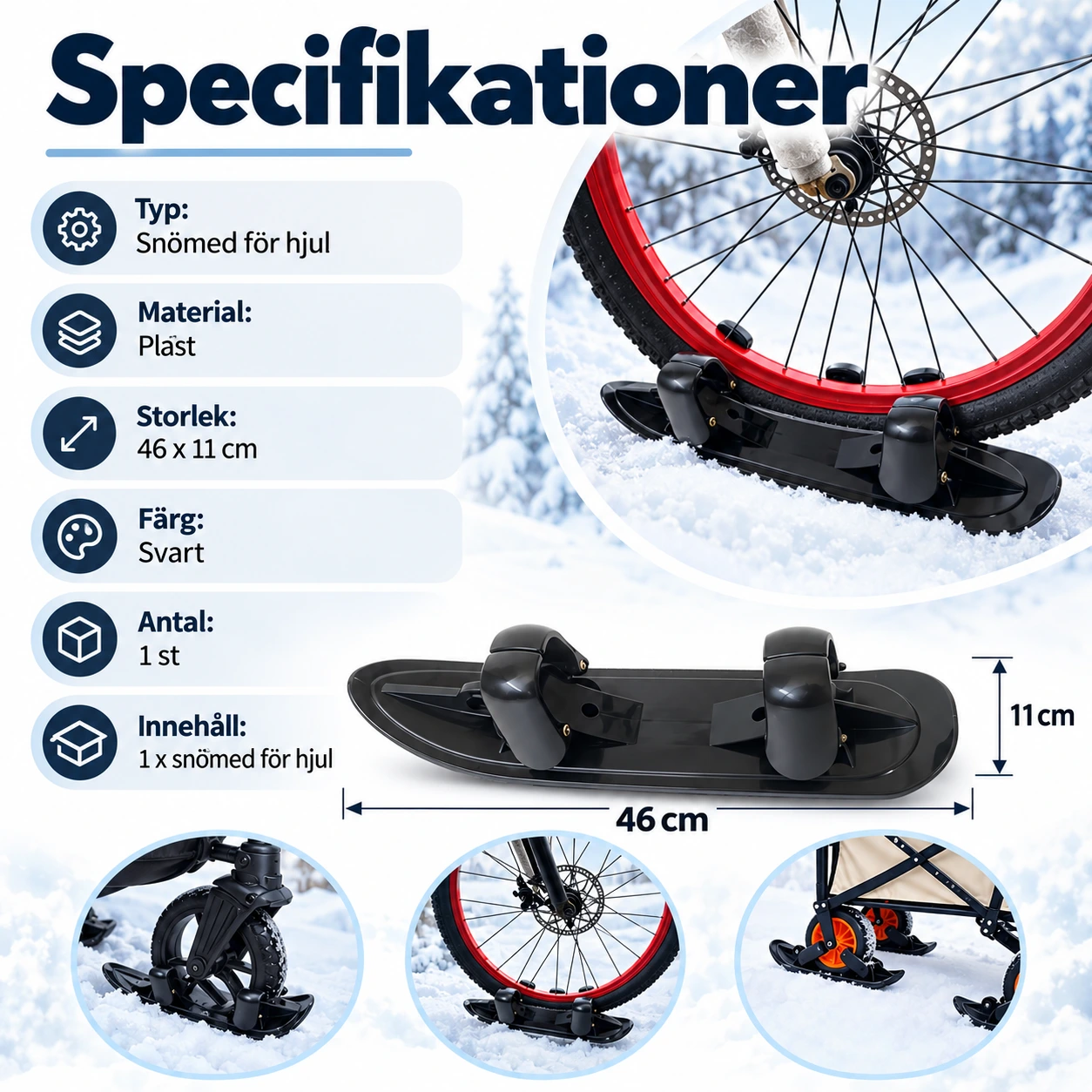 Snömed för hjul till cykel och vagn, 1 st