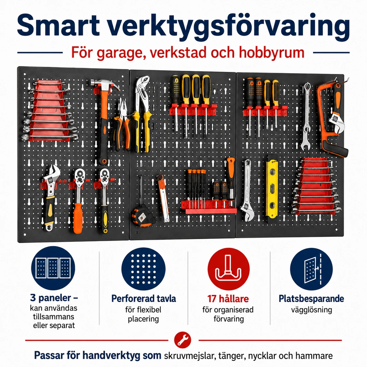 Verktygstavla för garage och verkstad 120 x 60 cm