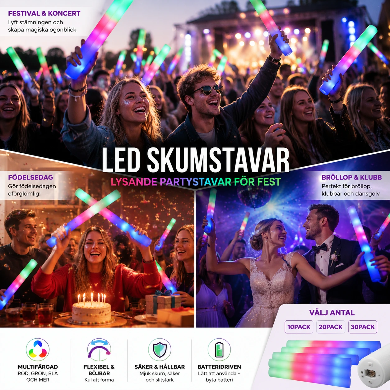 LED Skumstavar – Lysande Partystavar för Fest