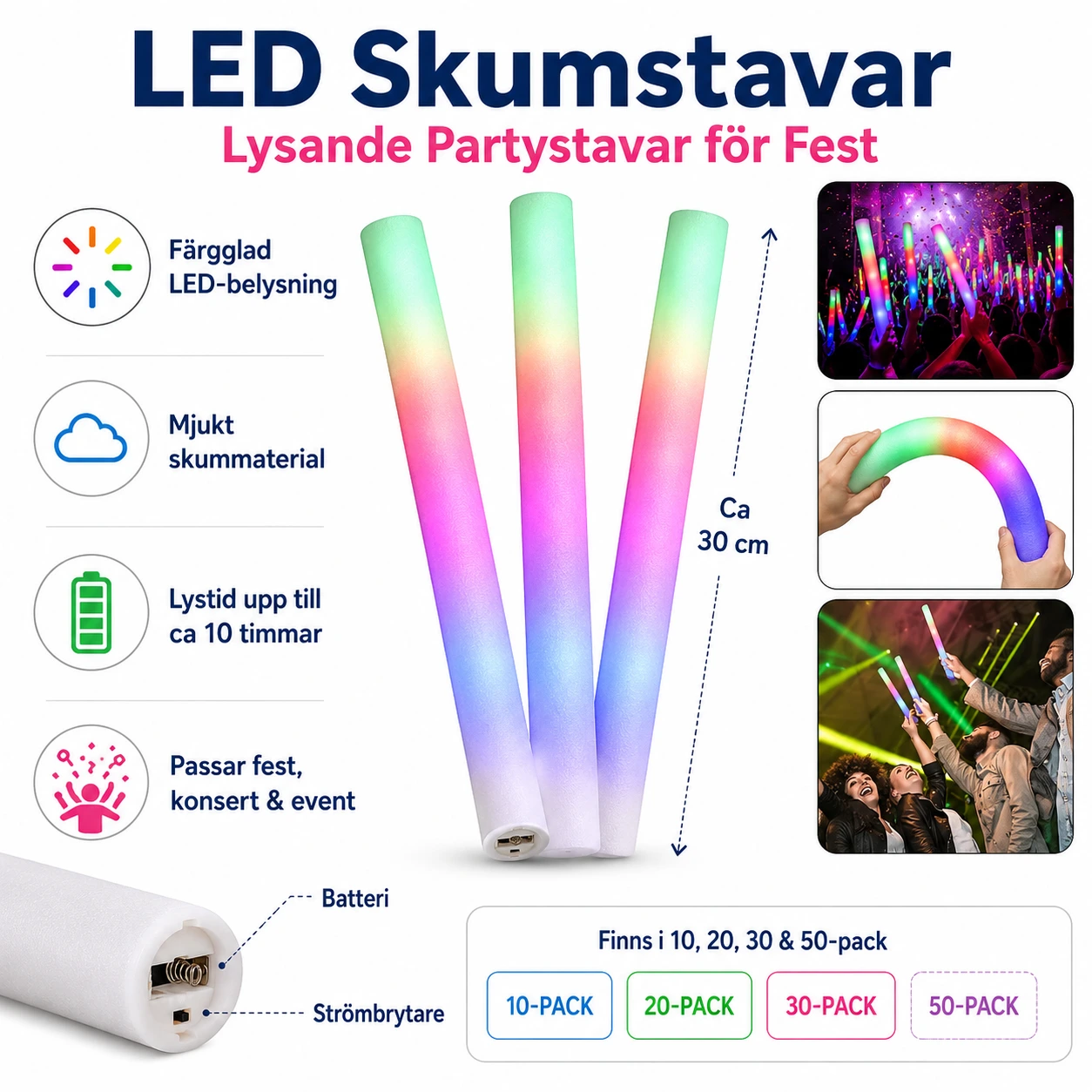 LED Skumstavar – Lysande Partystavar för Fest