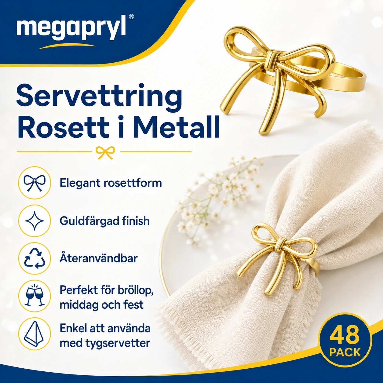 Servettring Rosett i Metall för Dukning och Fest 48-pack