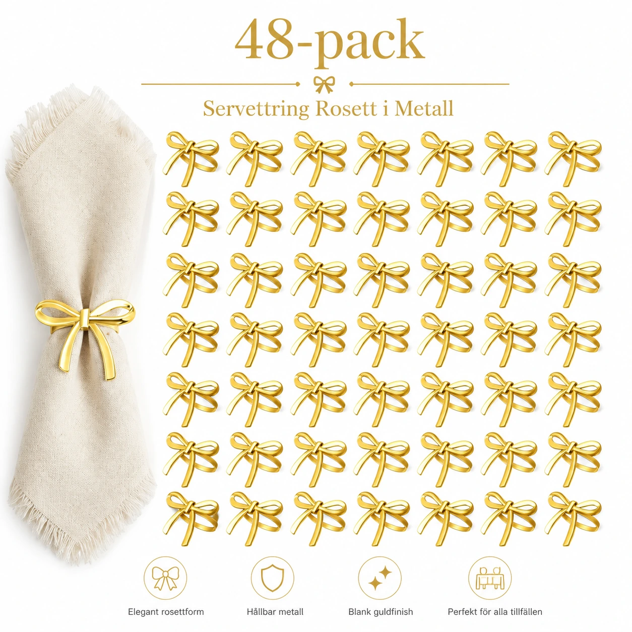 Servettring Rosett i Metall för Dukning och Fest 48-pack