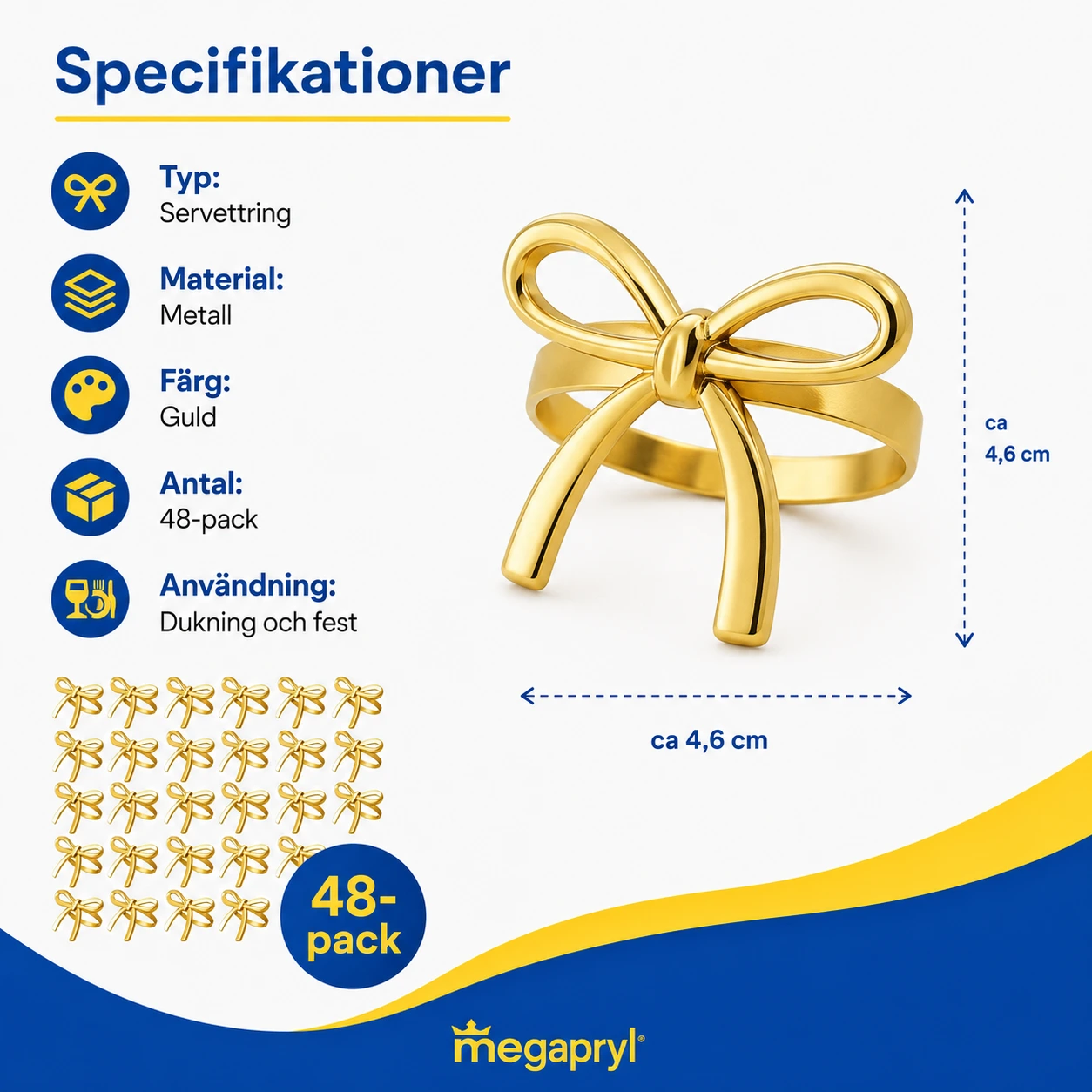Servettring Rosett i Metall för Dukning och Fest 48-pack