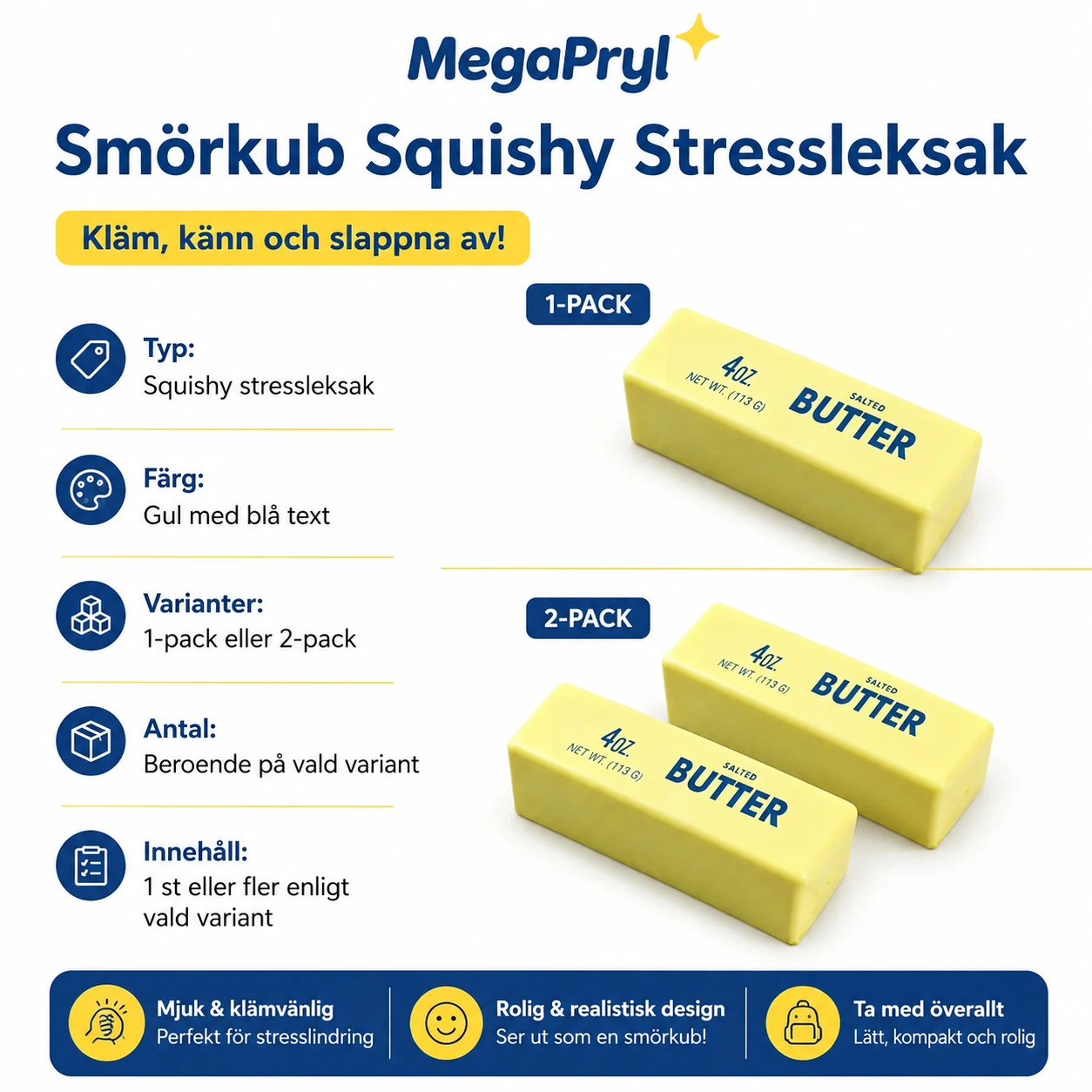 Smörkub Squishy Stressleksak