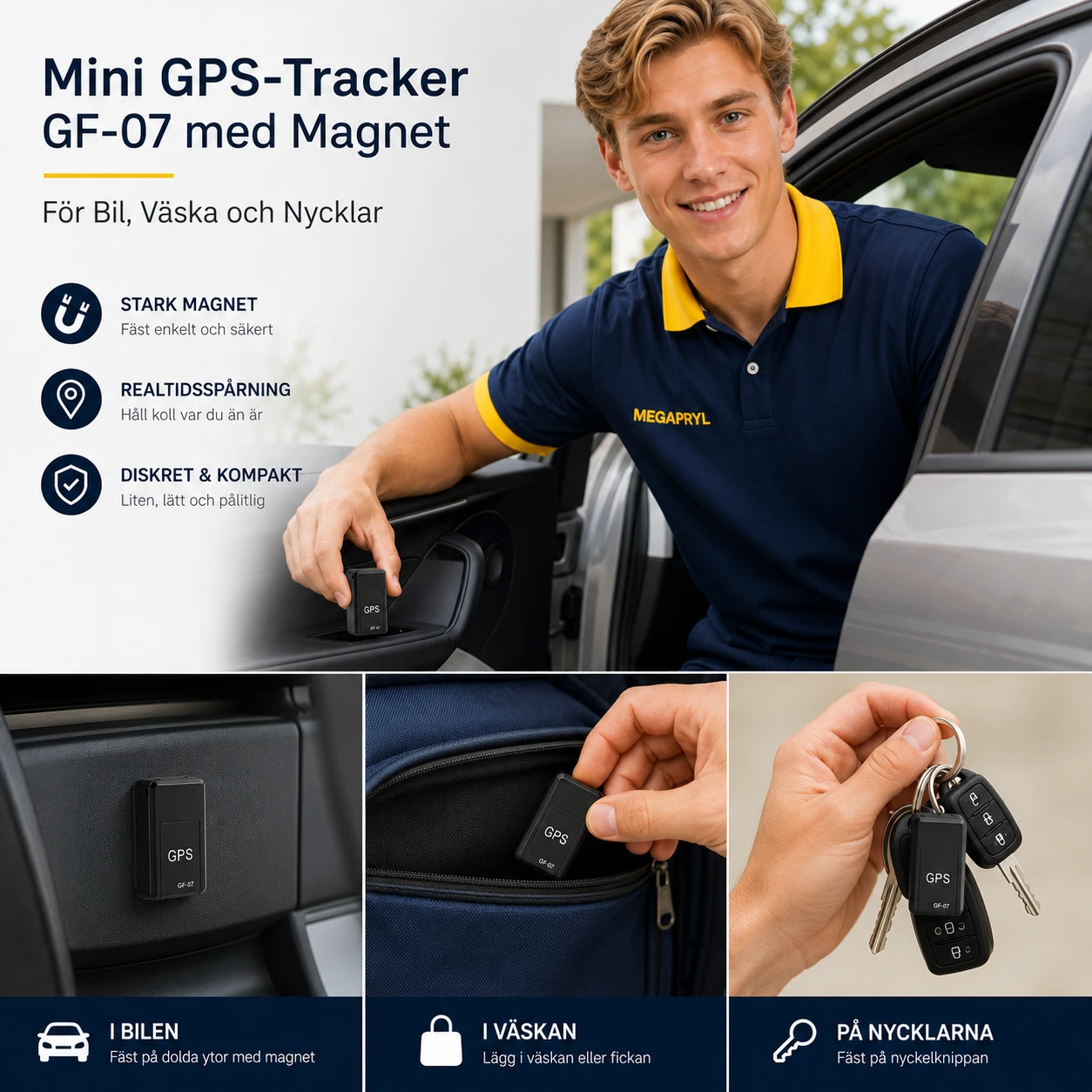 Mini GPS-Tracker GF-07 med Magnet för Bil, Väska och Nycklar