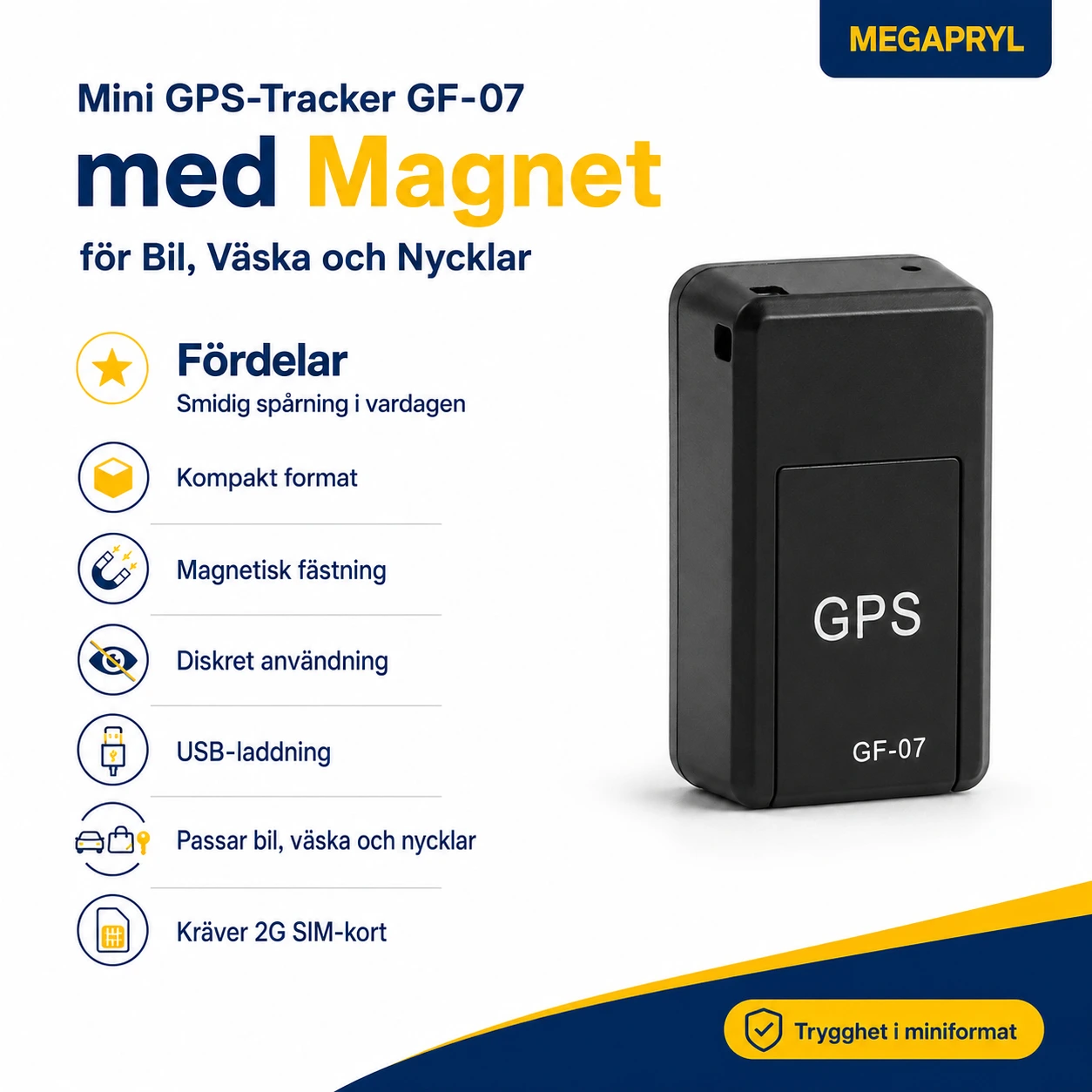 Mini GPS-Tracker GF-07 med Magnet för Bil, Väska och Nycklar