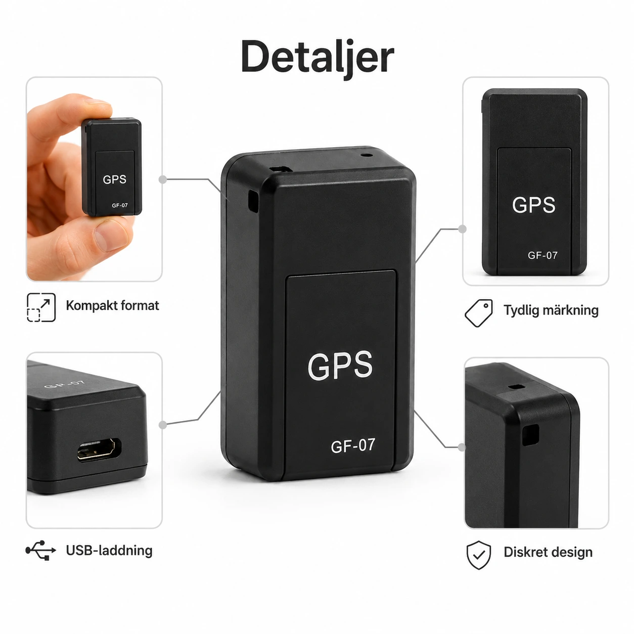Mini GPS-Tracker GF-07 med Magnet för Bil, Väska och Nycklar