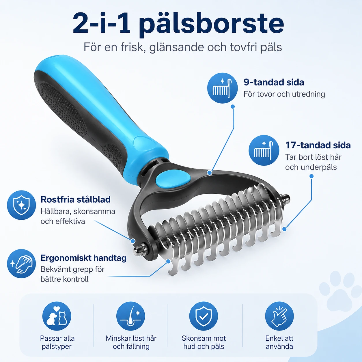 Pälsborste för Hund och Katt 2-i-1