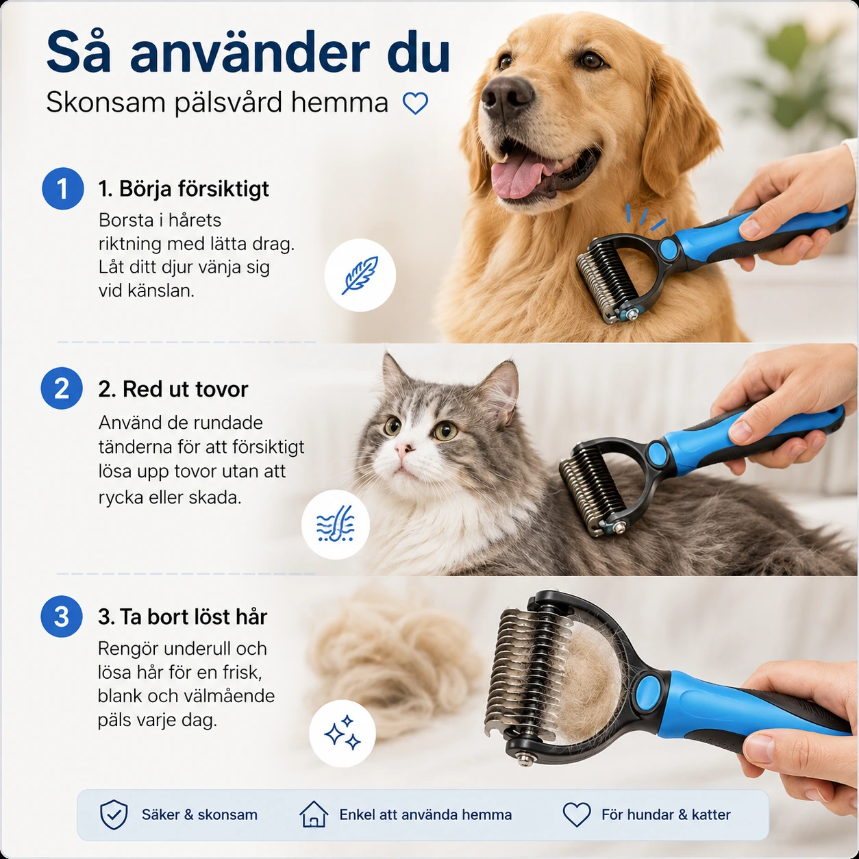 Pälsborste för Hund och Katt 2-i-1