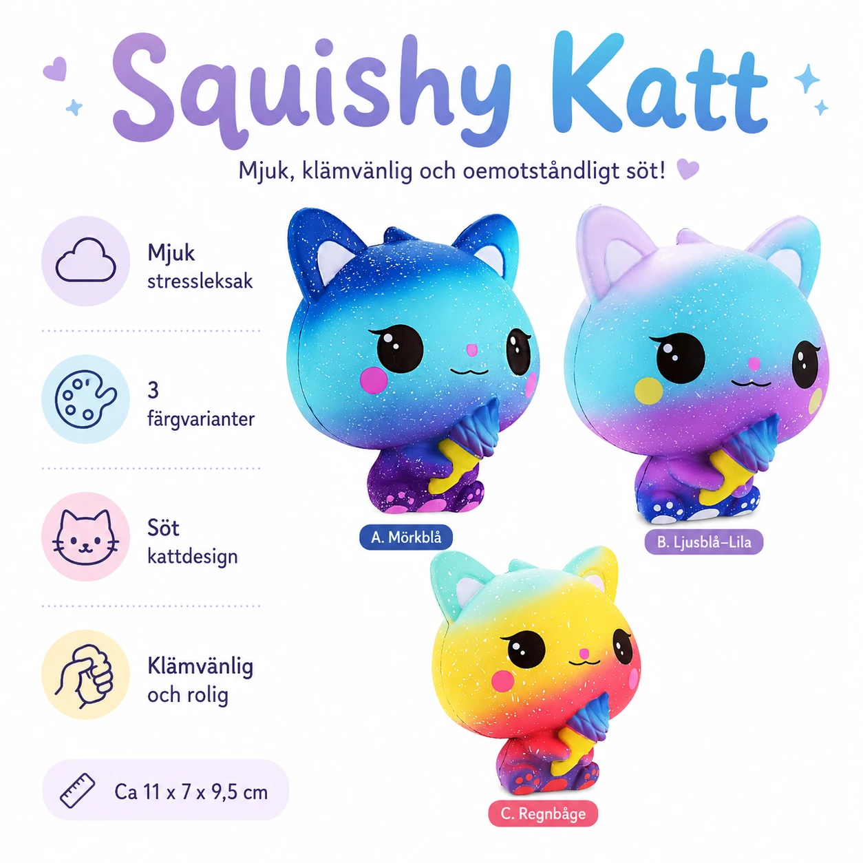 Squishy Katt – Mjuk Stressleksak med Regnbågsfärger
