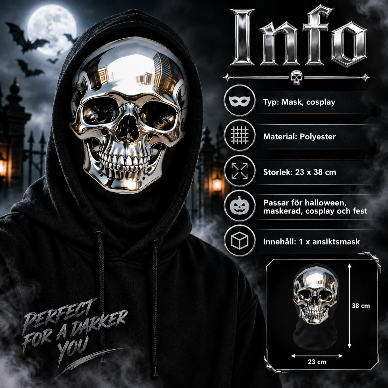 Balaklava-mask för cosplay med dödskallemotiv