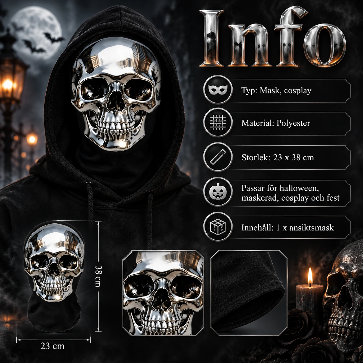 Balaklava-mask för cosplay med dödskallemotiv