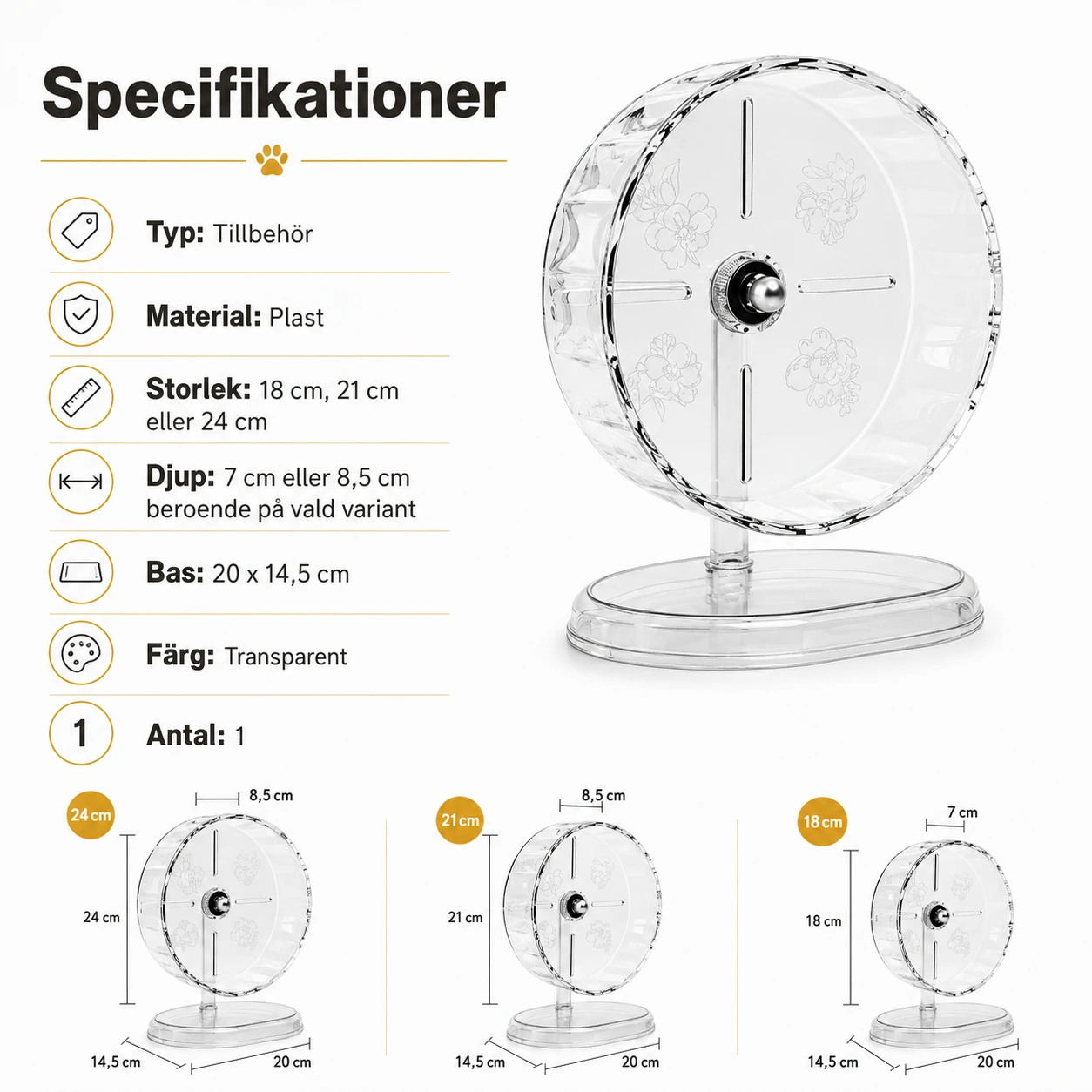 Löphjul för hamster med tyst design och transparent utförande