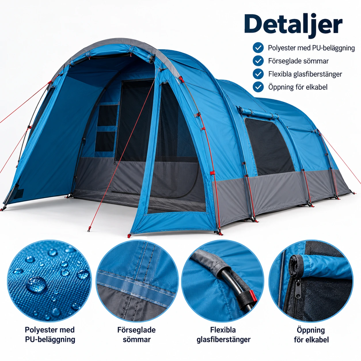 Kupoltält för camping med ståhöjd och vattentålig design