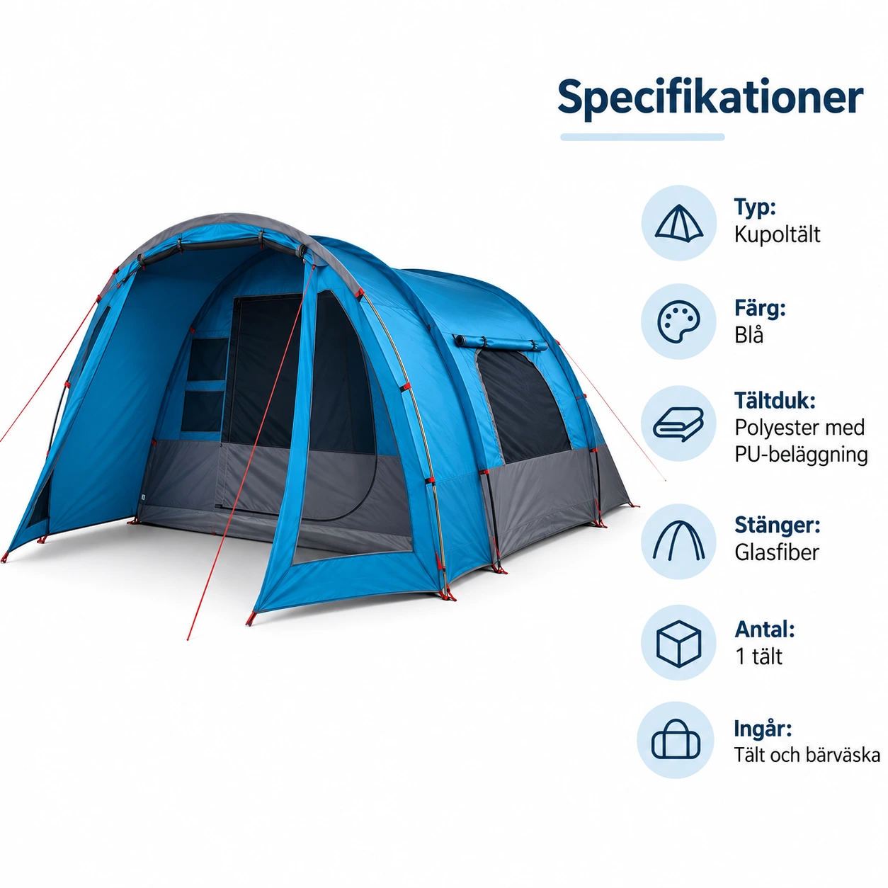 Kupoltält för camping med ståhöjd och vattentålig design