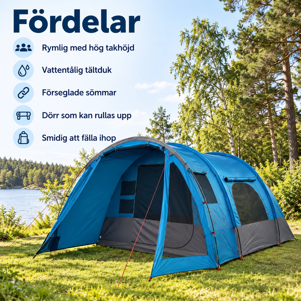 Kupoltält för camping med ståhöjd och vattentålig design