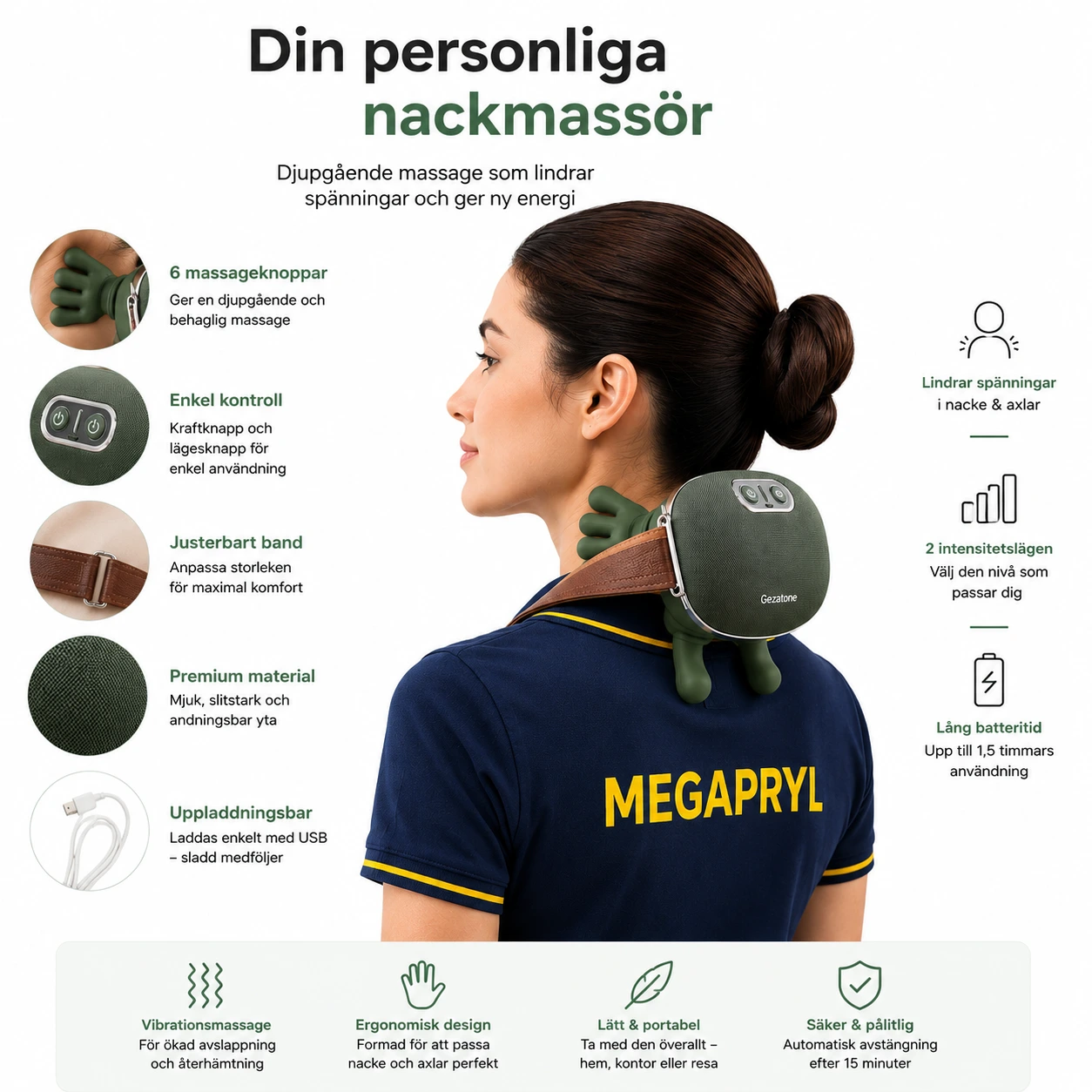 Nackmassage med Värme – Trådlös 4D Shiatsu Massage