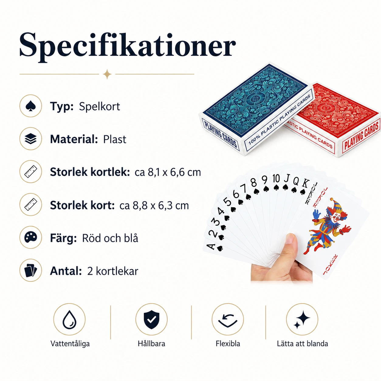 Vattentäta spelkort i plast för poker och kortspel