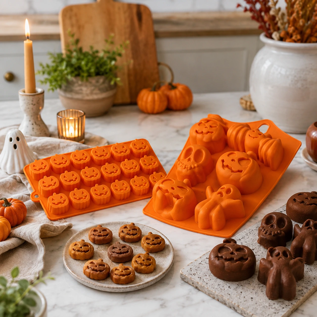 Halloweenform för bakning med pumpa och spöke