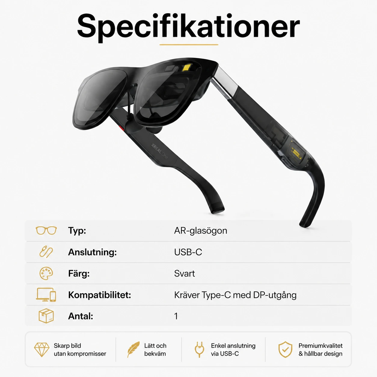 AR-glasögon med USB-C och justerbar IPD