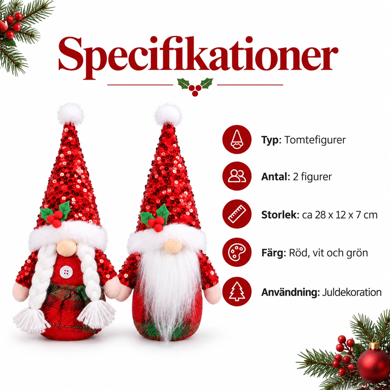 Tomtepar för juldekoration i nordisk stil