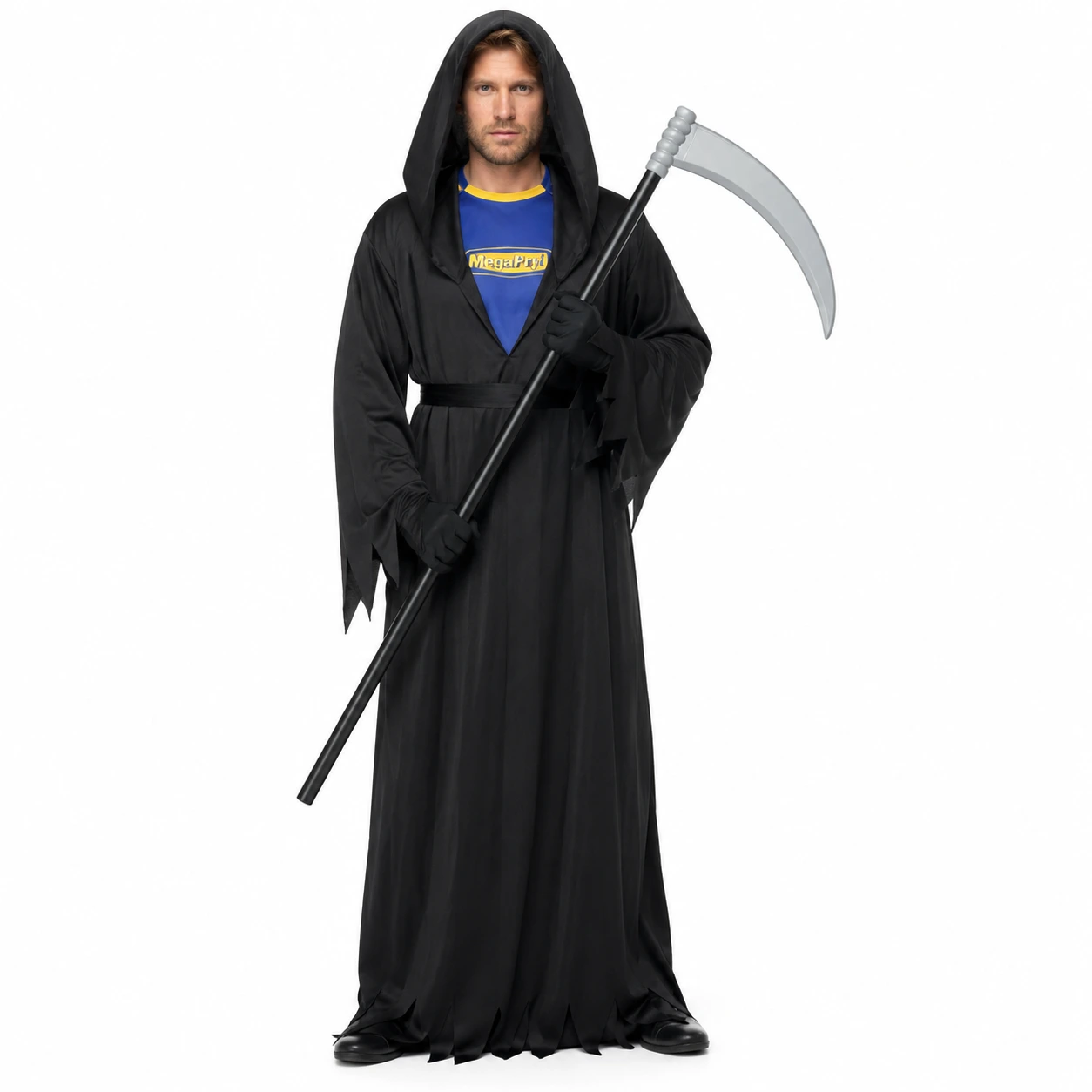 Döden-kostym för Halloween med kåpa och lie