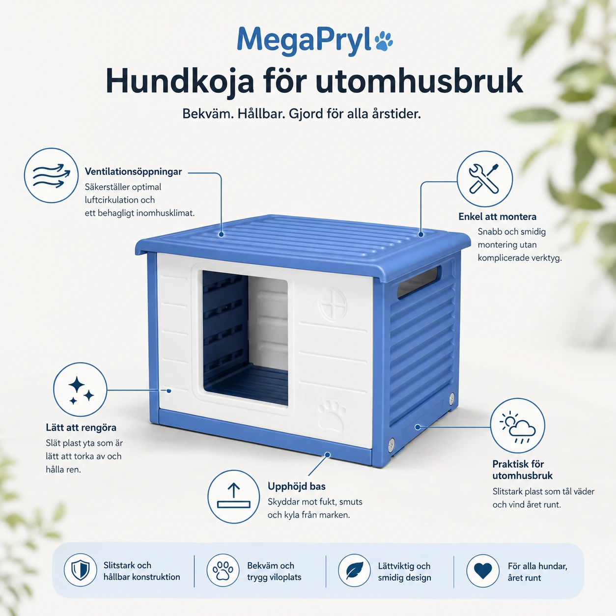 Hundkoja för utomhusbruk med ventilation