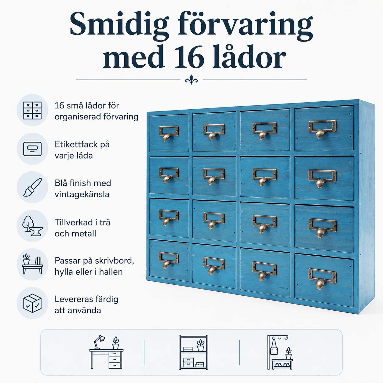 Lådhurts för Förvaring 16 Lådor i Trä och Metall