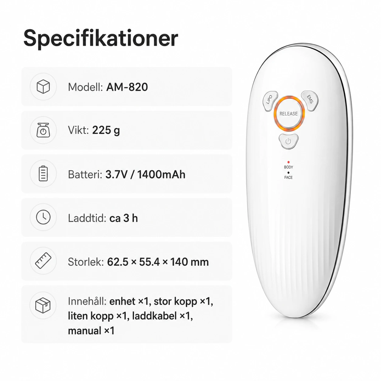 Cellulitmassage 4-i-1 med Vakuum för Ansikte & Kropp