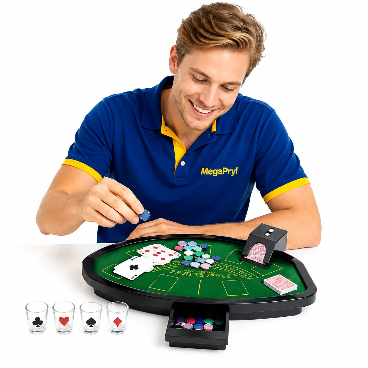 Mini pokerset för fest och spel med kort och marker