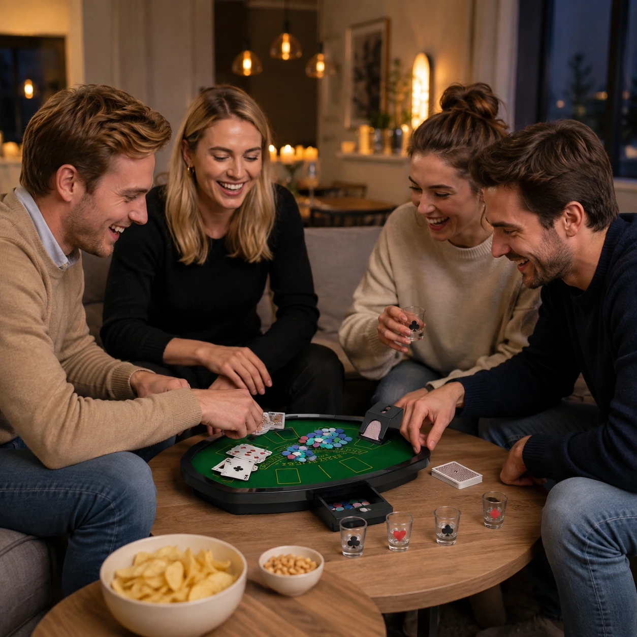 Mini pokerset för fest och spel med kort och marker