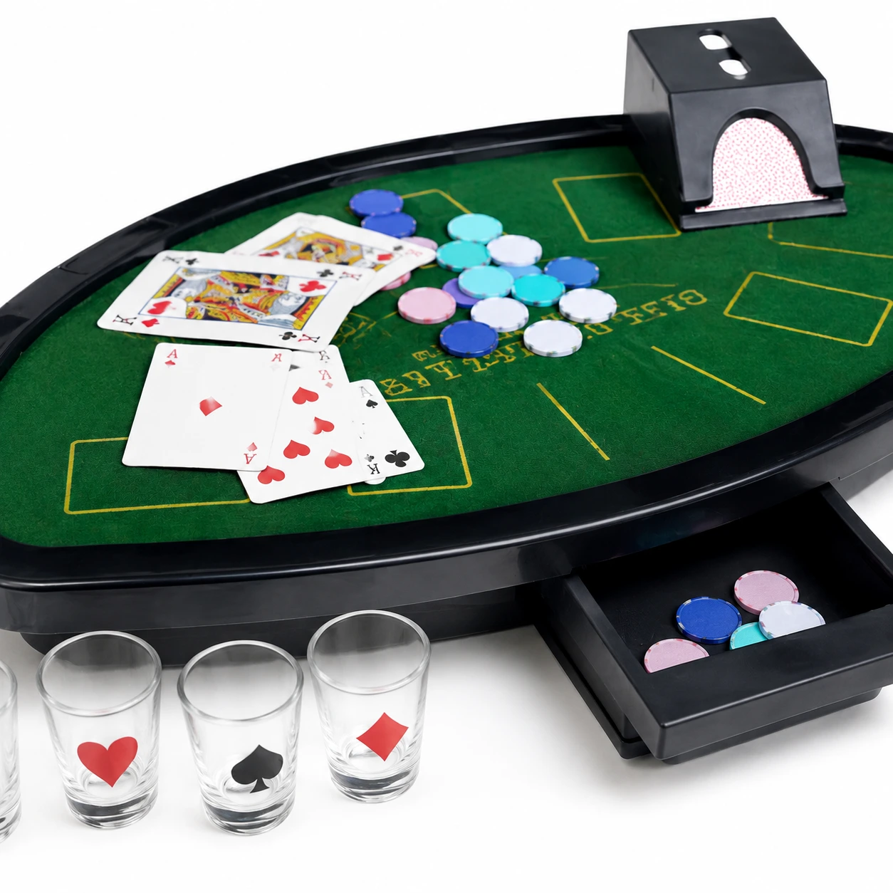 Mini pokerset för fest och spel med kort och marker