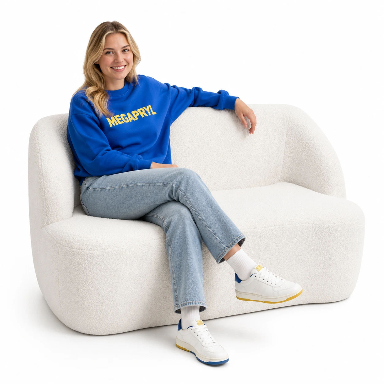 2-Sitssoffa i Teddy Vit 142 cm med Rundad Design