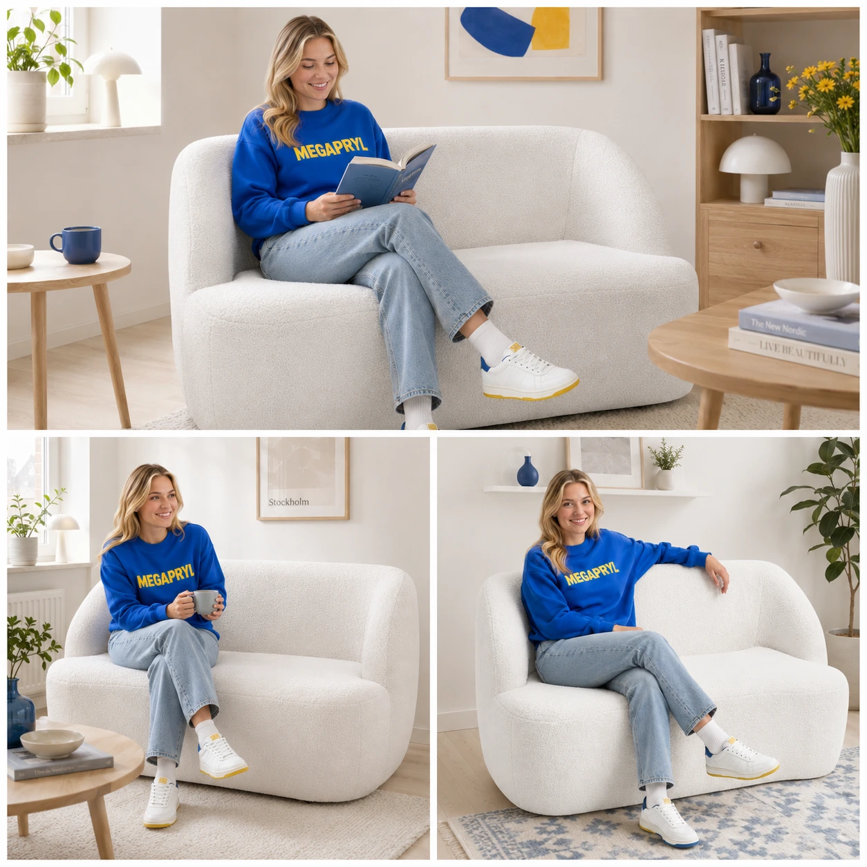 2-Sitssoffa i Teddy Vit 142 cm med Rundad Design