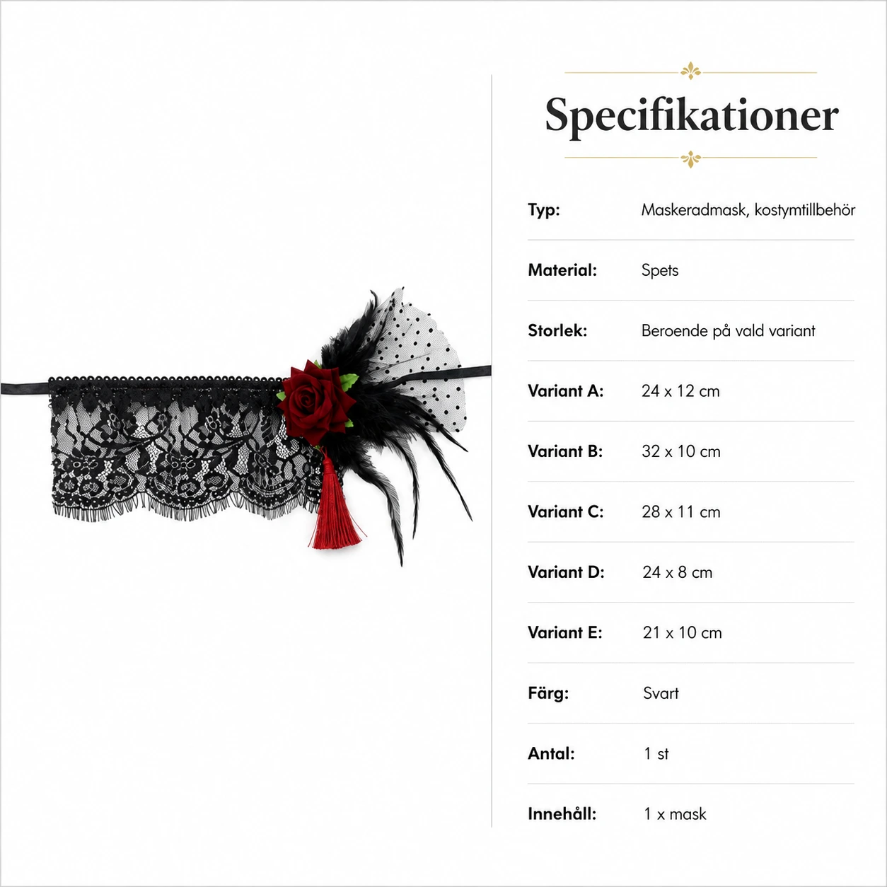 Spetsmask för maskerad och fest i flera varianter