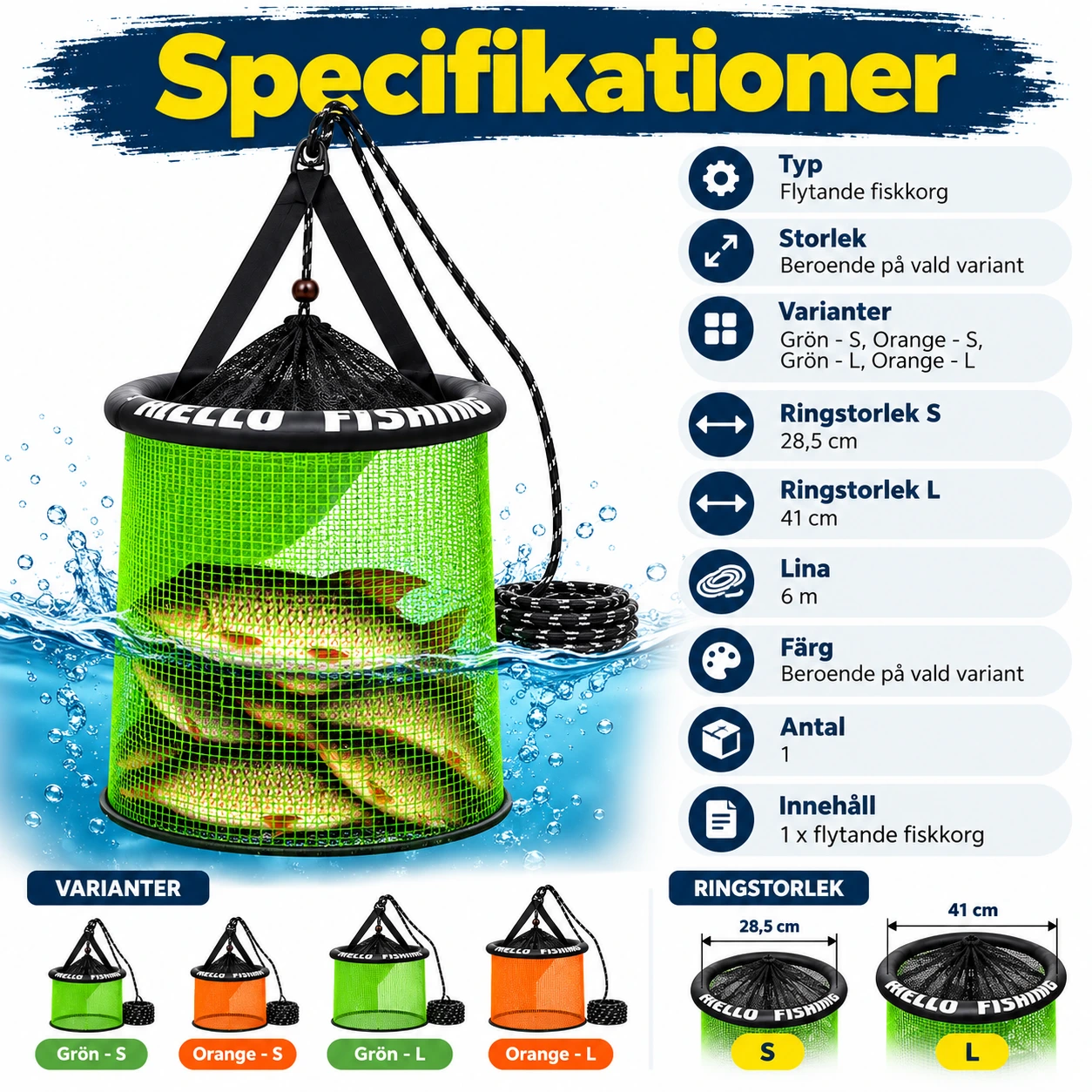 Flytande fiskkorg för levande bete och mindre fångst