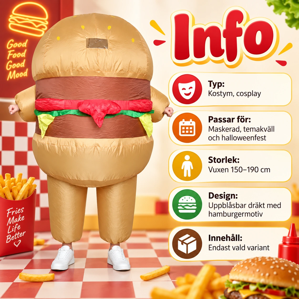 Uppblåsbar Rolig Hamburgare Kostym för Vuxna